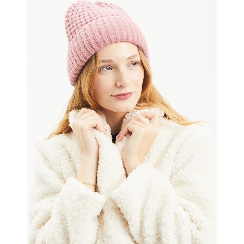 bonnet femme hiver herman en maille cotelée et revers