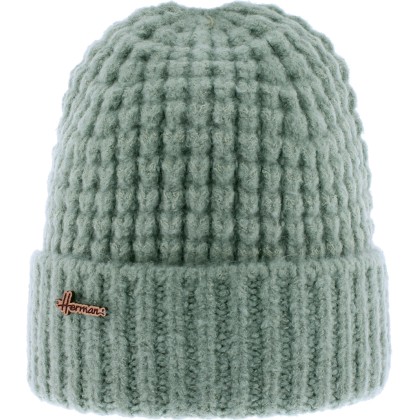 bonnet hiver herman en maille cotelée et revers, coloris vert eucalyptus