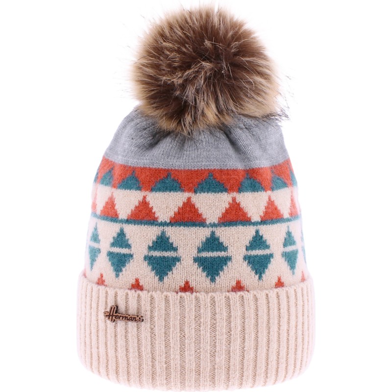 Set consisting of a pompom hat, a pair of tactile gloves and a scarf (