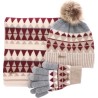 Set consisting of a pompom hat, a pair of tactile gloves and a scarf (