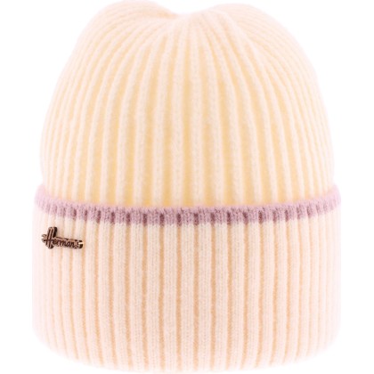 bonnet hiver herman en maille cotelee et revers coloris blanc ecru