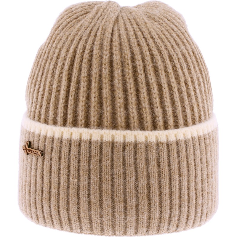 bonnet hiver herman 1874 en maille cotelee beige