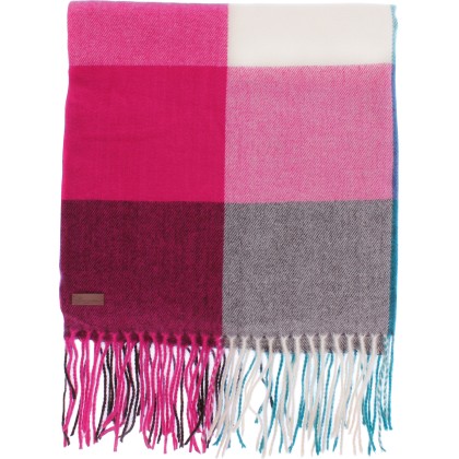 Large fringed scarf, with large check pattern, 190 x 68 cm