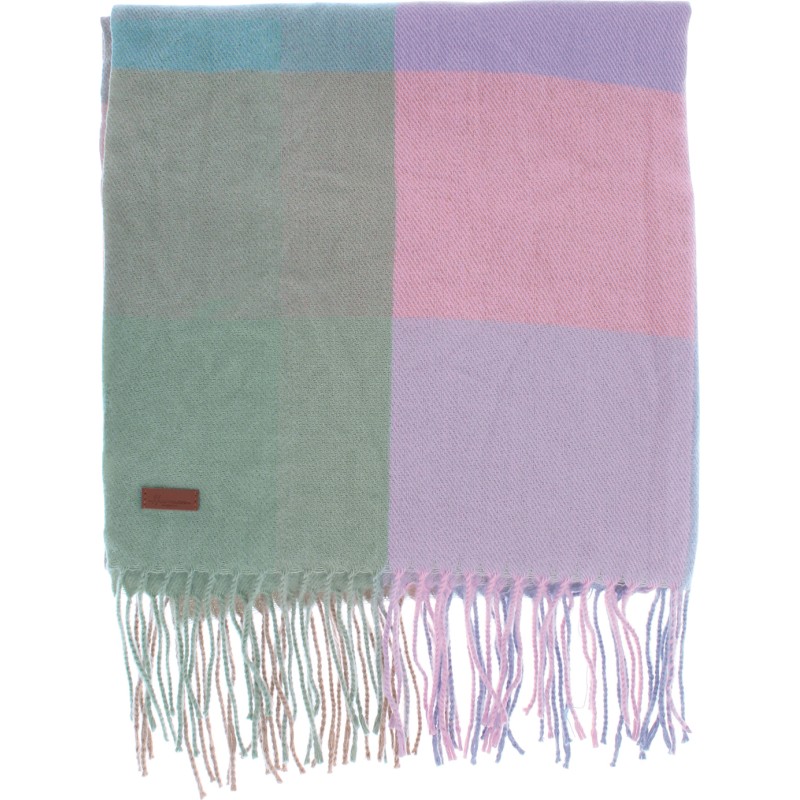 Large fringed scarf, with large check pattern, 190 x 68 cm