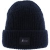 Plain chunky knit adult beanie with badge and cuff