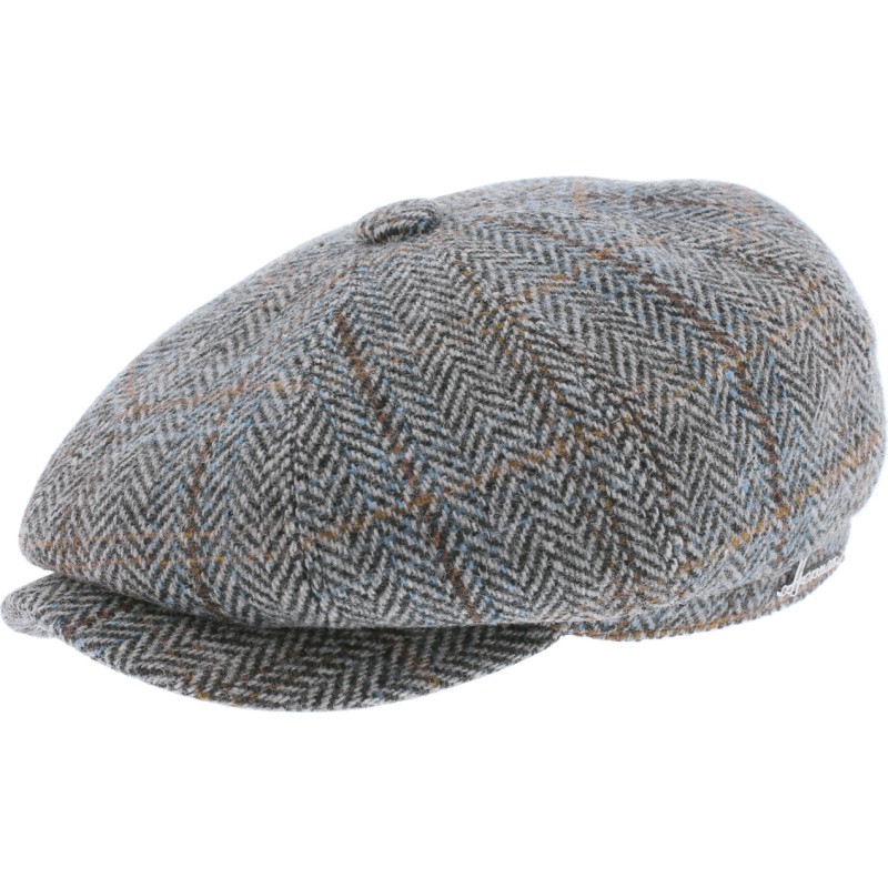 Newsboy cap with herringbone and line pattern fabric