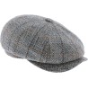 Newsboy cap with herringbone and line pattern fabric