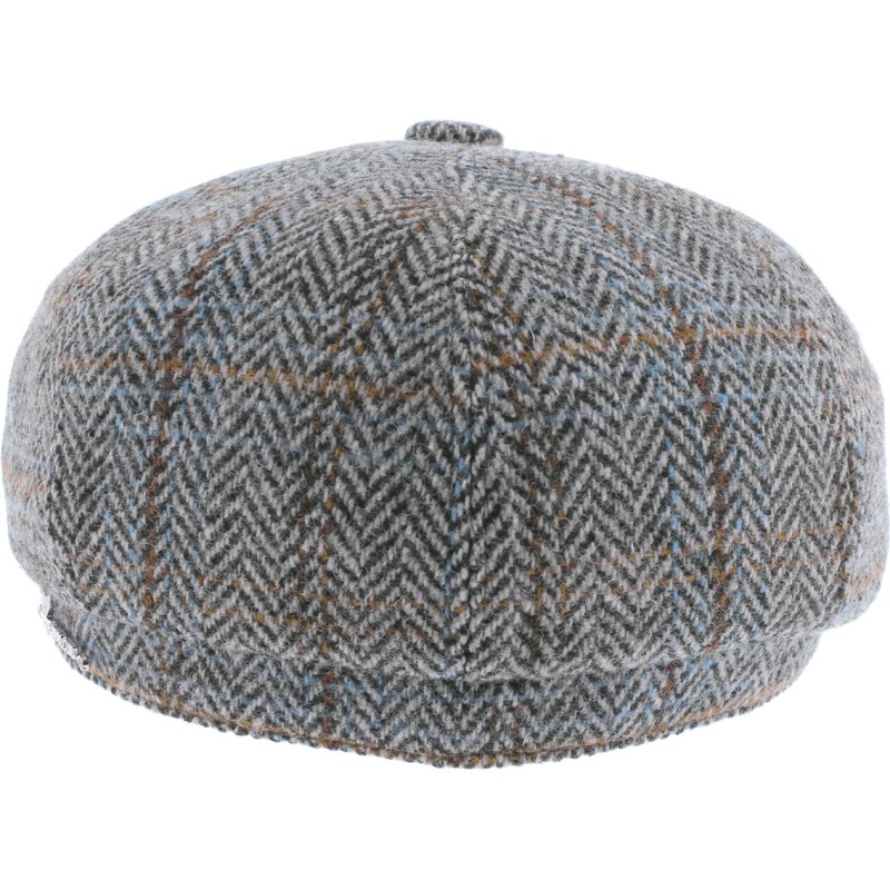 Newsboy cap with herringbone and line pattern fabric