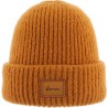 Plain chunky knit adult beanie with badge and cuff