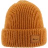 Plain chunky knit adult beanie with badge and cuff