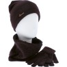 Set consisting of a plush-lined cuffed beanie, a neck warmer and a pai