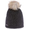 Very soft plain nylon hat with faux fur pompom