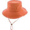 Plain color bucket hat, with chinstrap and frayed hem. With  sun prote