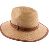 Large brim hat in paper straw  - pu leatherbelt and pu bound edge brim