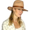 Large brim hat in paper straw  - pu leatherbelt and pu bound edge brim