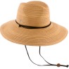 Large brim hat with chinstrap and internal drawstring for size adjustm