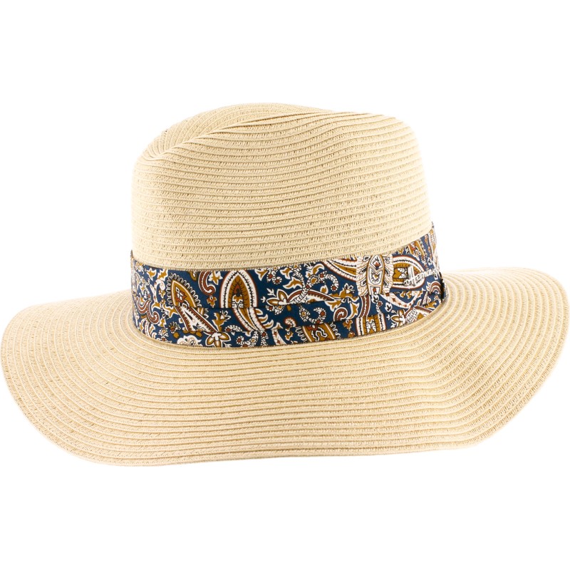 Large brim straw hat with scarf headband