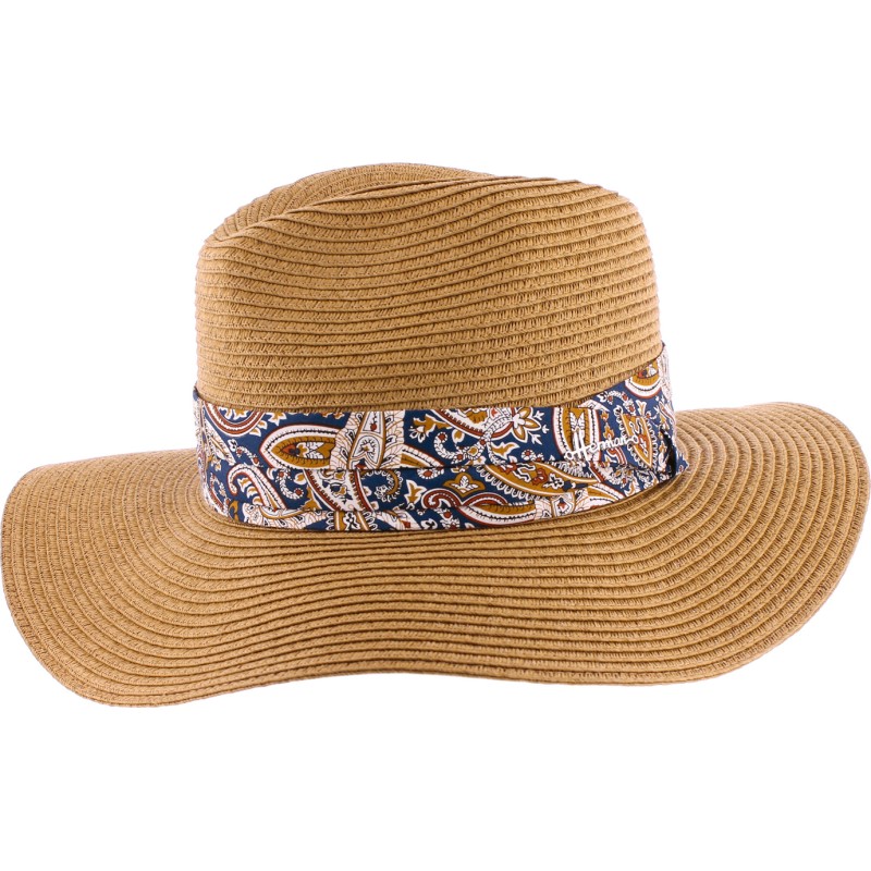 Large brim straw hat with scarf headband