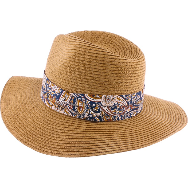 Large brim straw hat with scarf headband