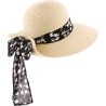 Large brim hat raised at the back in paper braid with flower pattern s