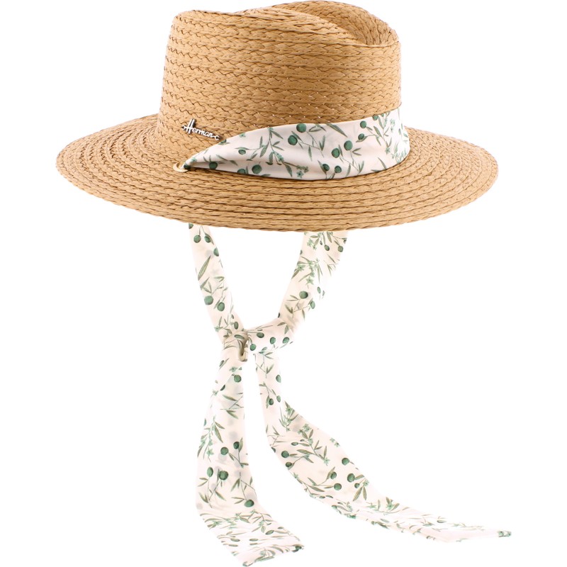 Chapeau en paille raphia avec foulard amovible et cordon de serrage in