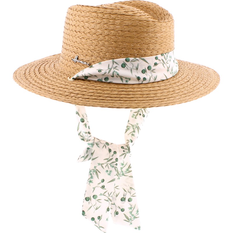 Chapeau en paille raphia avec foulard amovible et cordon de serrage in