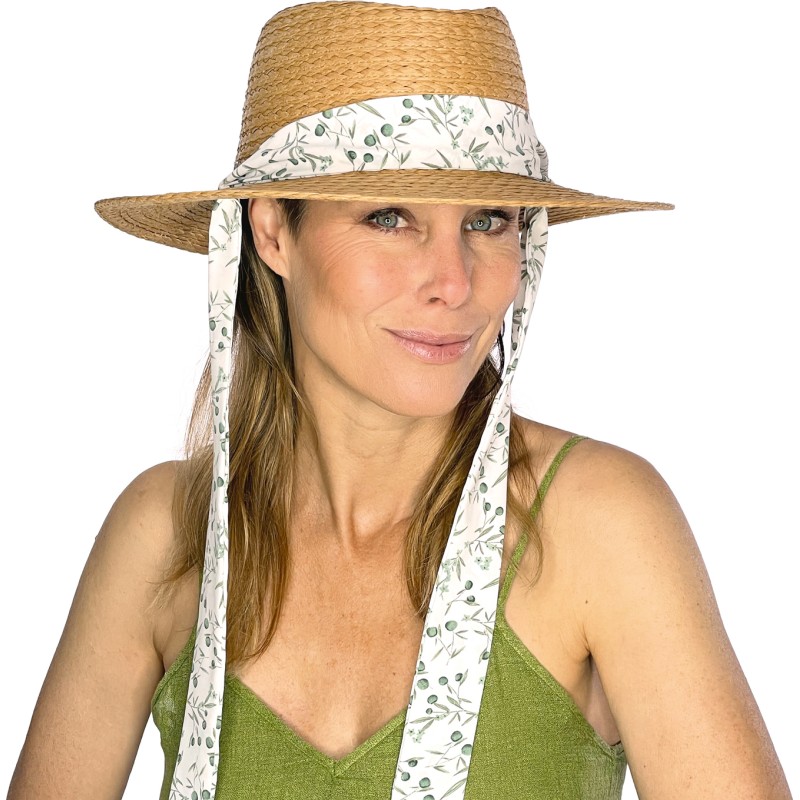 Chapeau en paille raphia avec foulard amovible et cordon de serrage in