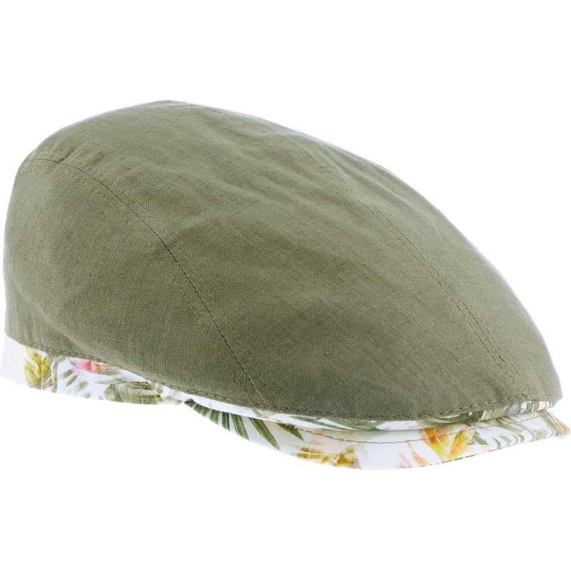 Plain color flat cap with pattern fabric edging and  peak