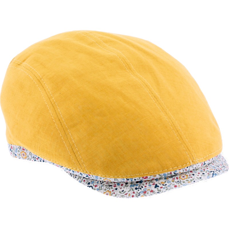 Plain color flat cap with pattern fabric edging and  peak