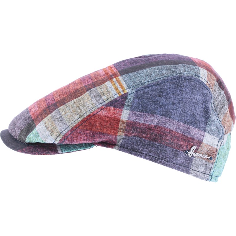 Flat cap with checked fabric