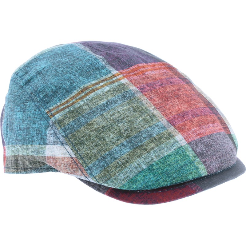 Flat cap with checked fabric