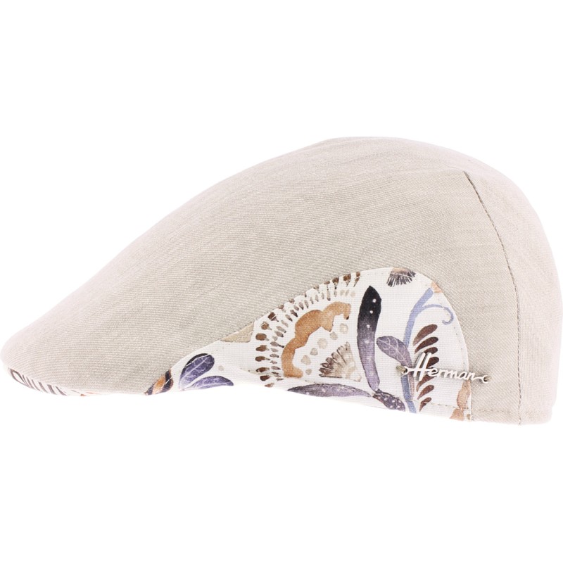 Plain color flat cap with pattern fabric on both side of the cap