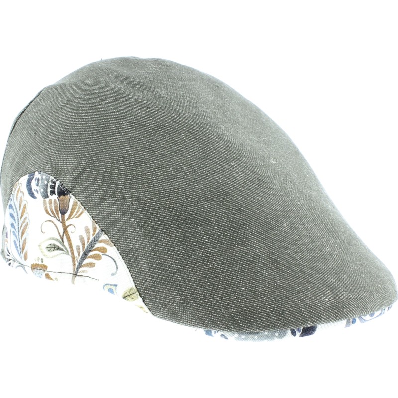 Plain color flat cap with pattern fabric on both side of the cap