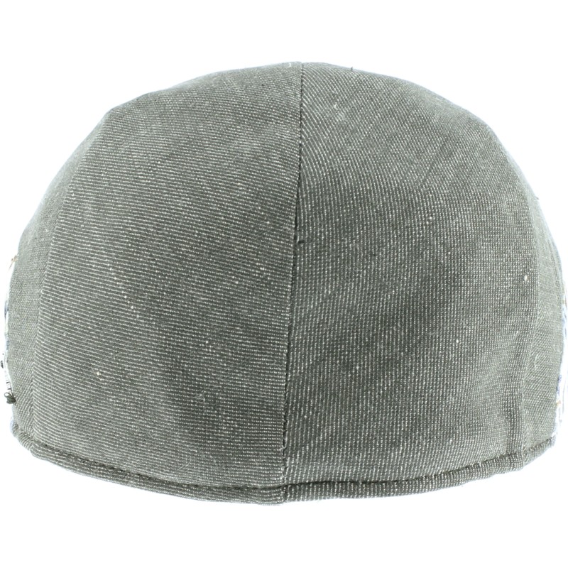 Plain color flat cap with pattern fabric on both side of the cap