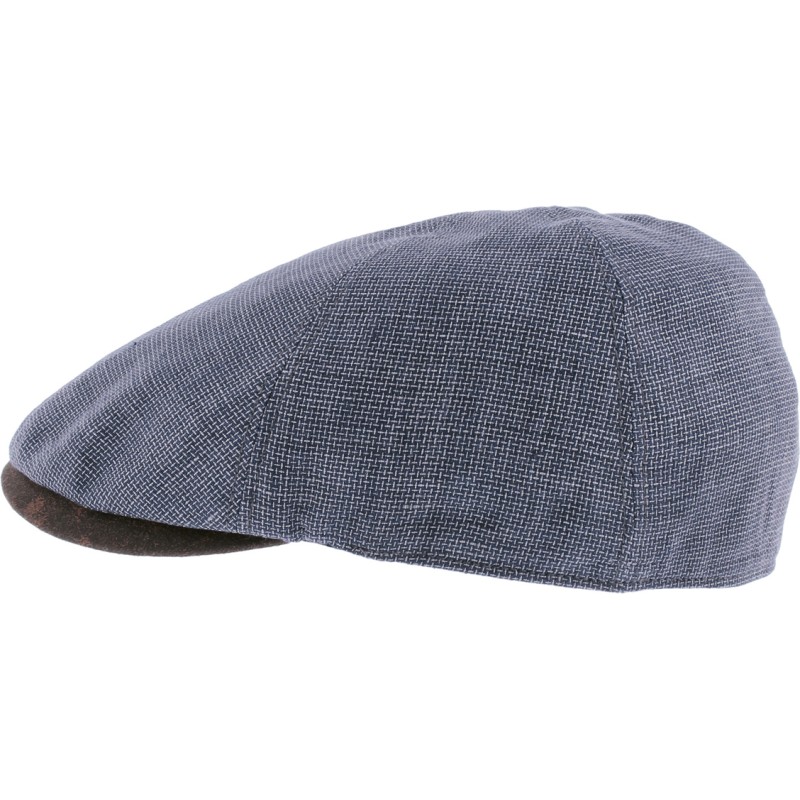 Plain color linen  flat cap with pu leather under the peak.