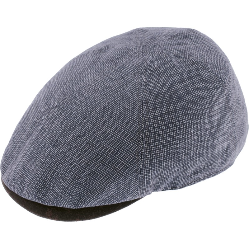 Plain color linen  flat cap with pu leather under the peak.