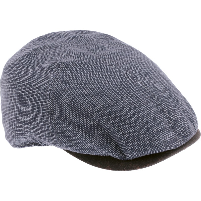 Plain color linen  flat cap with pu leather under the peak.