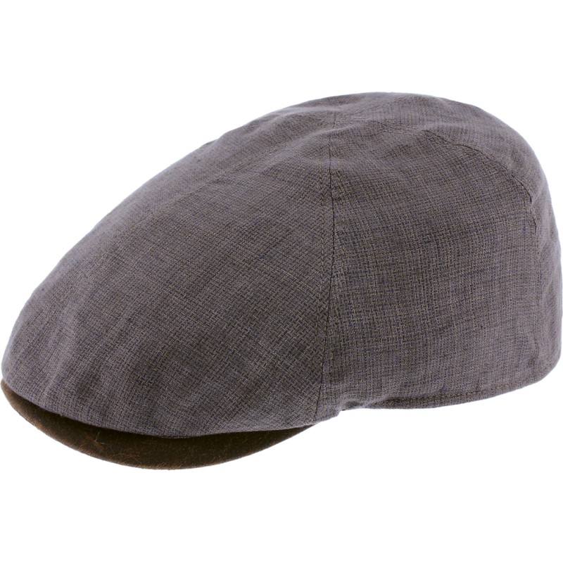 Casquette plate unie en lin avec sous visière en faux cuir.