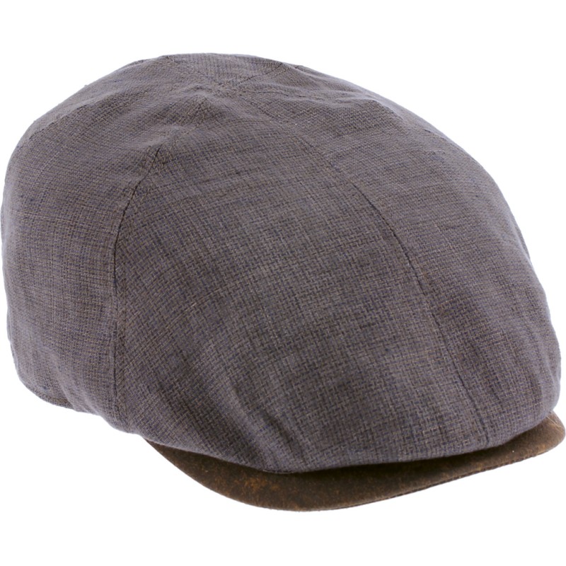 Casquette plate unie en lin avec sous visière en faux cuir.