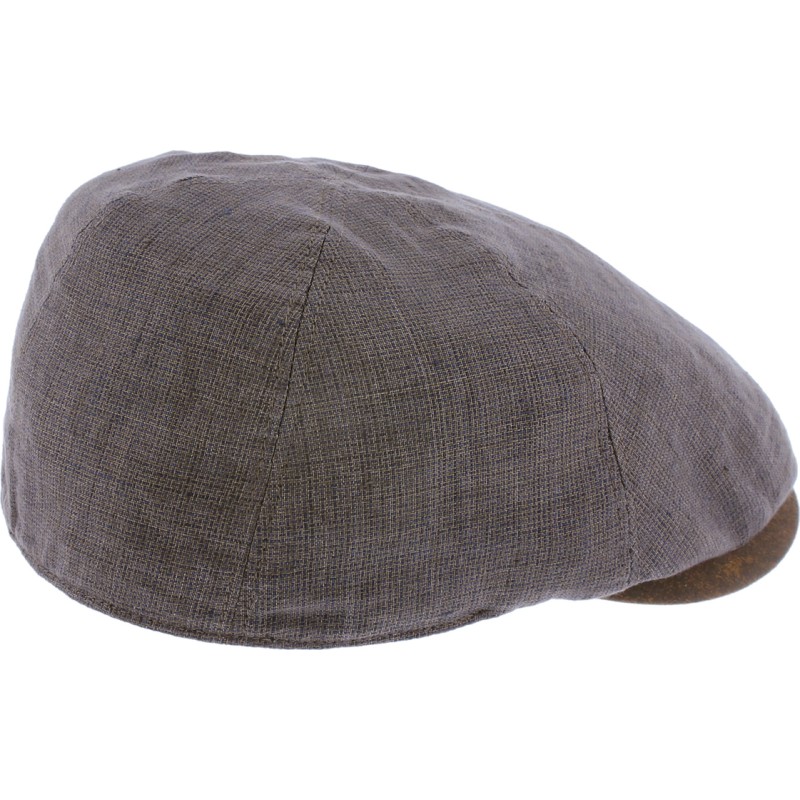 Plain color linen  flat cap with pu leather under the peak.