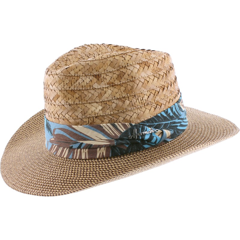 Chapeau grand bord avec la calotte en paille naturelle et le bord en p