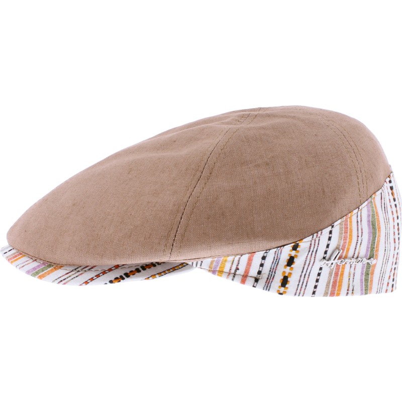 Plain color flat cap with pattern fabric on both side of the cap