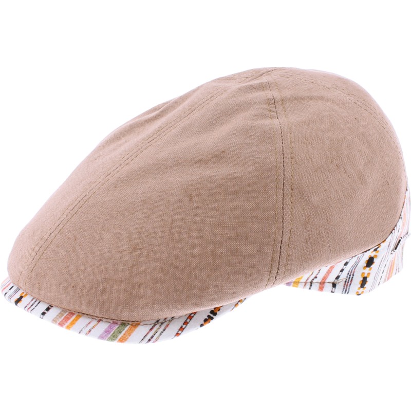 Plain color flat cap with pattern fabric on both side of the cap