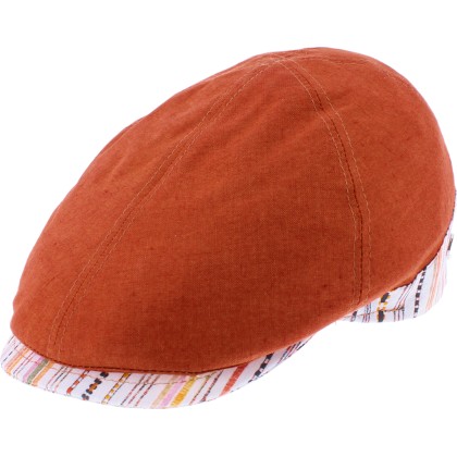 Plain color flat cap with pattern fabric on both side of the cap