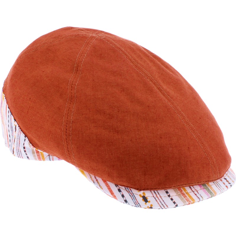 Plain color flat cap with pattern fabric on both side of the cap