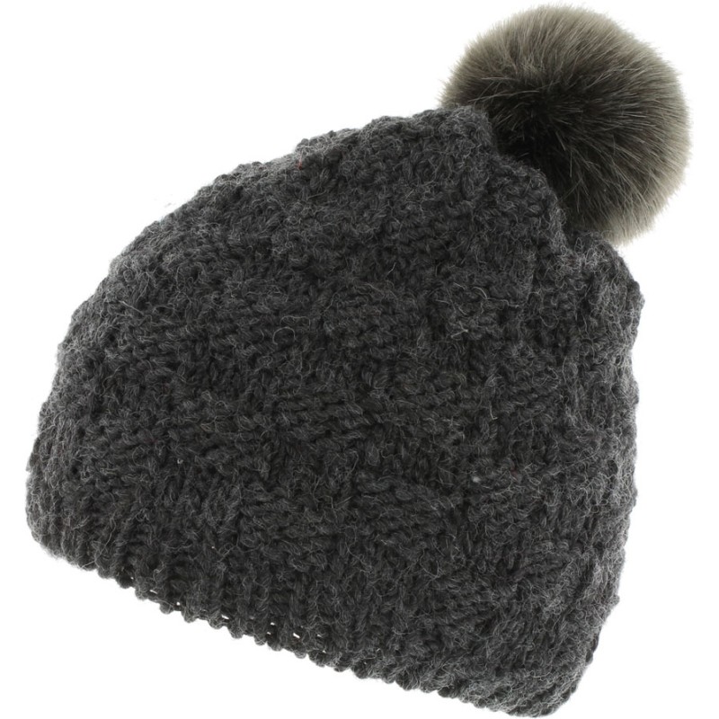 bonnet pompon femme gris