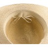 Large brim hat raised at the back in paper braid with flower pattern s