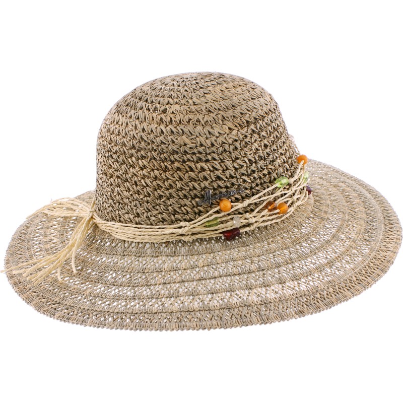 chapeau femme large bord avec decoration perles