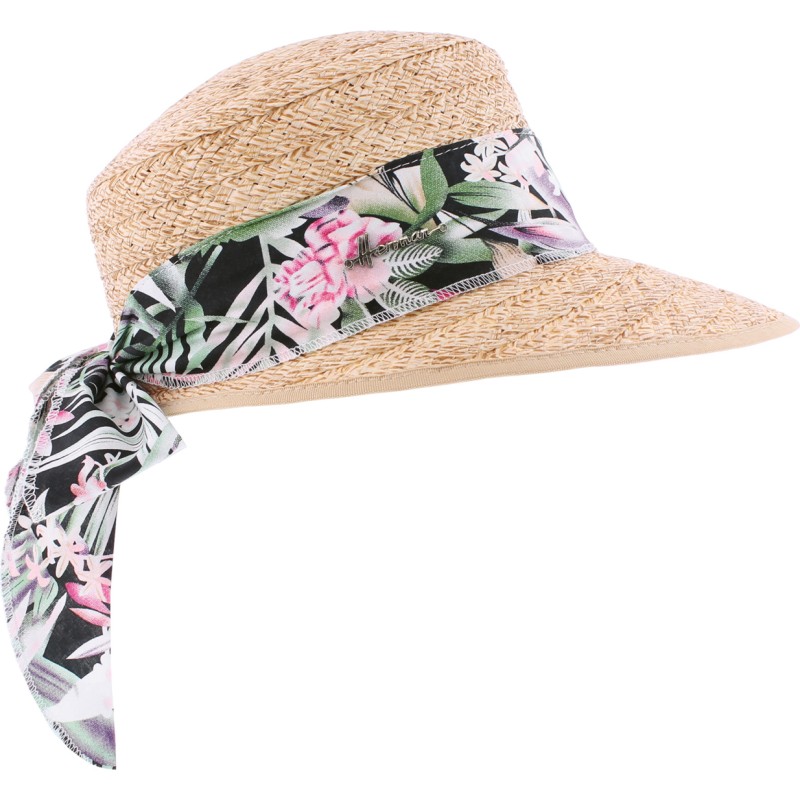 casquette en paille avec foulard fleurs