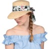 casquette femme en paille naturelle avec foulard motif fleurs